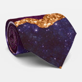 Blauwe en Paarse ruimte en sterren met Gold Ribbon Stropdas (Opgerold)