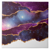Blauwe en Paarse ruimte en sterren met Gold Ribbon Tegeltje (Voorkant)