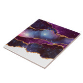 Blauwe en Paarse ruimte en sterren met Gold Ribbon Tegeltje (Zijkant)