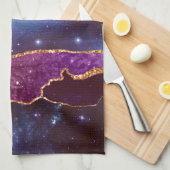 Blauwe en Paarse ruimte en sterren met Gold Ribbon Theedoek (Quarter Fold)