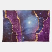 Blauwe en Paarse ruimte en sterren met Gold Ribbon Theedoek (Horizontaal)