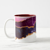 Blauwe en Paarse ruimte en sterren met Gold Ribbon Tweekleurige Koffiemok (Links)