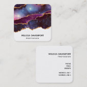 Blauwe en Paarse ruimte en sterren met Gold Ribbon Vierkante Visitekaartje (Voorkant / Achterkant)