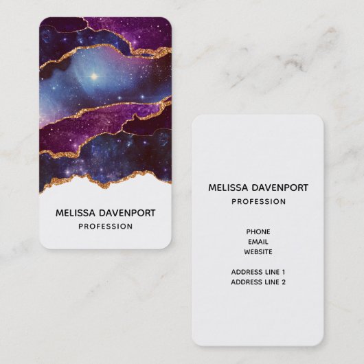 Blauwe en Paarse ruimte en sterren met Gold Ribbon Visitekaartje (Voorkant / Achterkant)