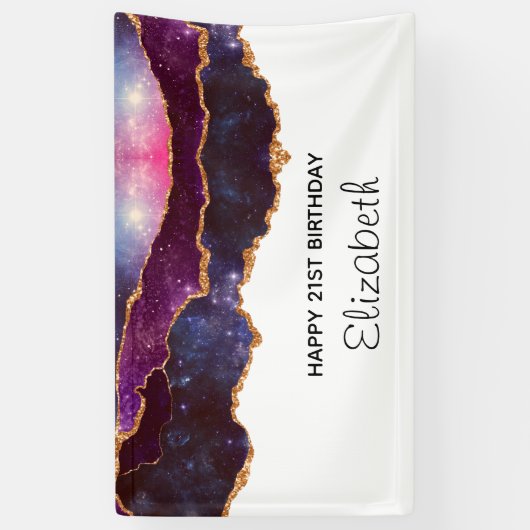 Blauwe en Paarse ruimte en sterren Modern Agate Bi Spandoek (Verticaal)