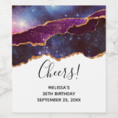 Blauwe en Paarse ruimte en sterren Modern Agate Bi Wijn Etiket (Enkel label)