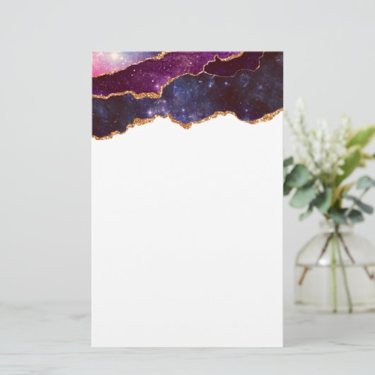 Blauwe en Paarse ruimte en sterren Modern Agate Briefpapier (Staand voorkant)