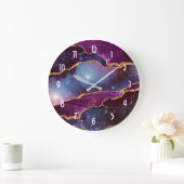 Blauwe en Paarse ruimte en sterren Modern Agate Grote Klok (Huis)