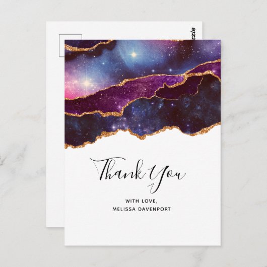 Blauwe en Paarse ruimte en sterren Modern Agate Ha Briefkaart (Voorkant / Achterkant)