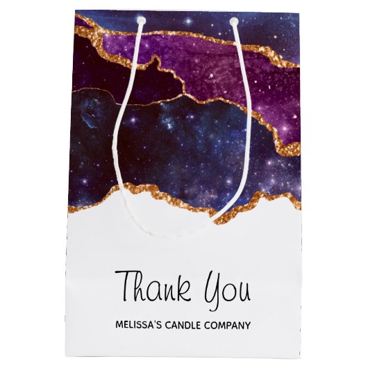 Blauwe en Paarse ruimte en sterren Modern Agate Ha Medium Cadeauzakje (Achterkant)