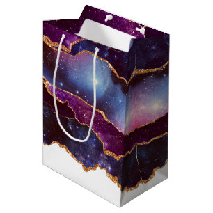 Blauwe en Paarse ruimte en sterren Modern Agate Medium Cadeauzakje