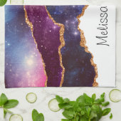 Blauwe en Paarse ruimte en sterren Modern Agate Theedoek (Gevouwen)