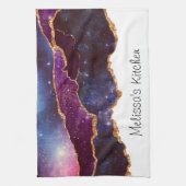 Blauwe en Paarse ruimte en sterren Modern Agate Theedoek (Verticaal)