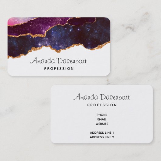 Blauwe en Paarse ruimte en sterren Modern Agate Visitekaartje (Voorkant / Achterkant)