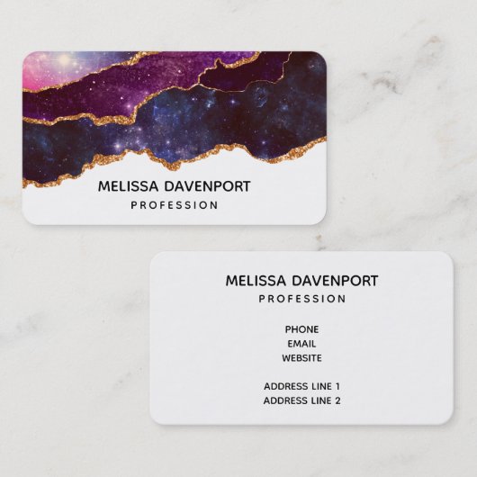 Blauwe en Paarse ruimte en sterren Modern Agate Visitekaartje (Voorkant / Achterkant)