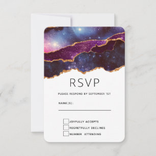 Blauwe en Paarse ruimte en sterren Modern Agate We RSVP Kaartje