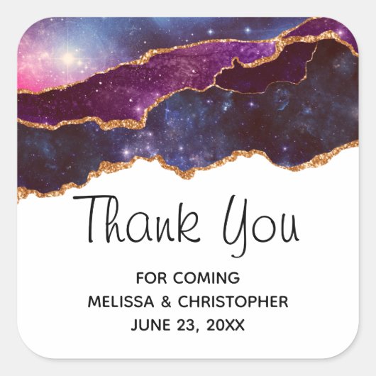 Blauwe en Paarse ruimte en sterren Modern Agate We Vierkante Sticker (Voorkant)