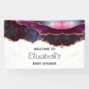 Blauwe en Paarse ruimte en sterren Modern Baby sho Spandoek
