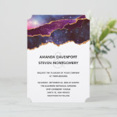 Blauwe en Paarse ruimte & sterren Moderne bruiloft Kaart (Staand voorkant)