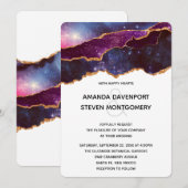 Blauwe en Paarse ruimte & sterren Moderne bruiloft Kaart (Voorkant / Achterkant)