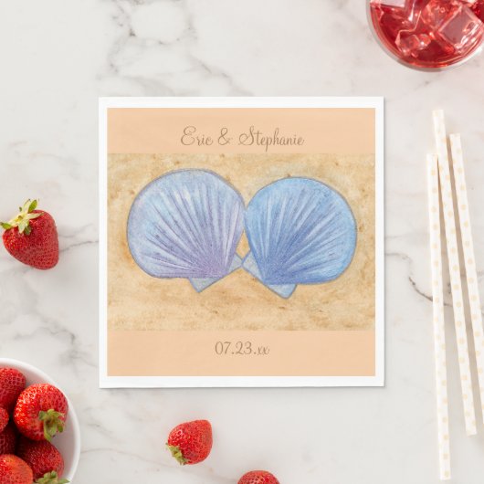 Blauwe en Paarse Seashells Wedding Napkins Servet (Insitu)