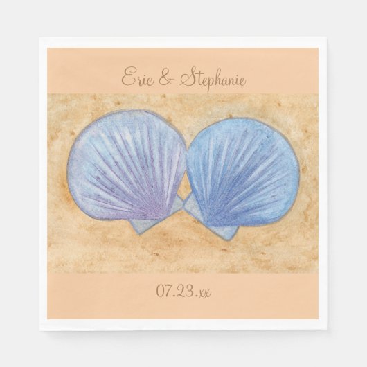 Blauwe en Paarse Seashells Wedding Napkins Servet (Voorkant)