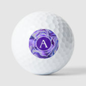 Blauwe en Paarse Silky Marble Monogram Golfballen (Voorkant)