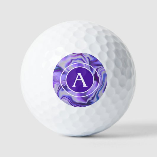 Blauwe en Paarse Silky Marble Monogram Golfballen (Voorkant)