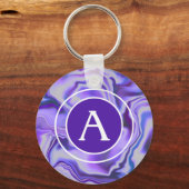 Blauwe en Paarse Silky Marble Monogram Sleutelhanger (Voorkant)