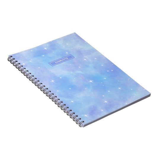 Blauwe en Paarse Sterren en Wolken Schattige Geper Notitieboek (Rechterzijde)