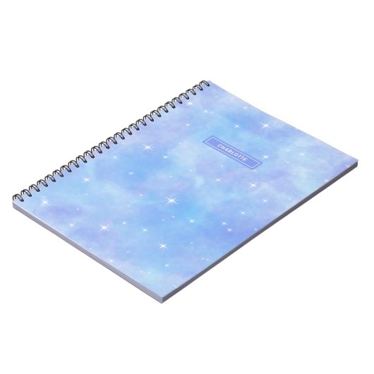 Blauwe en Paarse Sterren en Wolken Schattige Geper Notitieboek (Linkerzijde)