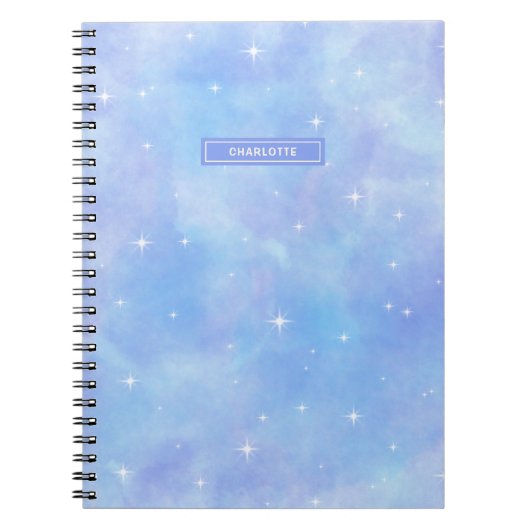 Blauwe en Paarse Sterren en Wolken Schattige Geper Notitieboek (Voorkant)