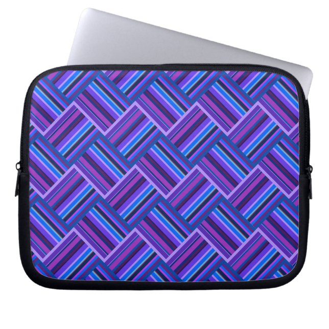 Blauwe en paarse strepen laptop sleeve (Voorkant)