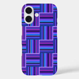 Blauwe en paarse strepen weven patroon iPhone 16 hoesje