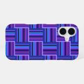 Blauwe en paarse strepen weven patroon iPhone 16 hoesje (Achterkant horizontaal)