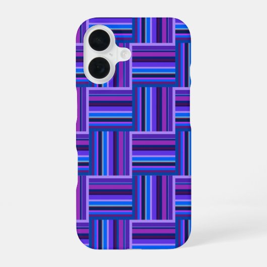 Blauwe en paarse strepen weven patroon iPhone 16 hoesje (Achterkant)