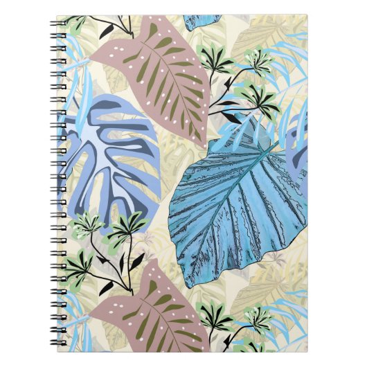 Blauwe en paarse tropische bladeren. notitieboek (Voorkant)