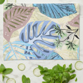 Blauwe en paarse tropische bladeren. theedoek (Gevouwen)