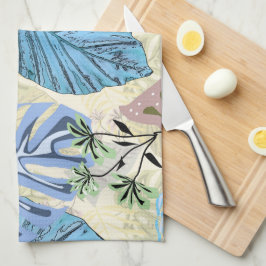 Blauwe en paarse tropische bladeren. theedoek