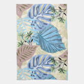 Blauwe en paarse tropische bladeren. theedoek (Verticaal)