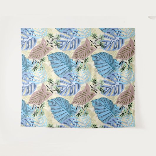 Blauwe en paarse tropische bladeren. wandkleed (Voorkant (horizontaal))