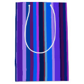 Blauwe en paarse verticale strepen medium cadeauzakje (Voorkant)