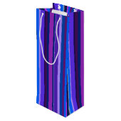 Blauwe en paarse verticale strepen wijn cadeautas (Achterkant Gekanteld)