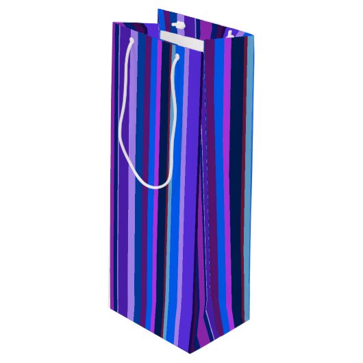 Blauwe en paarse verticale strepen wijn cadeautas (Voorkant Gekanteld)