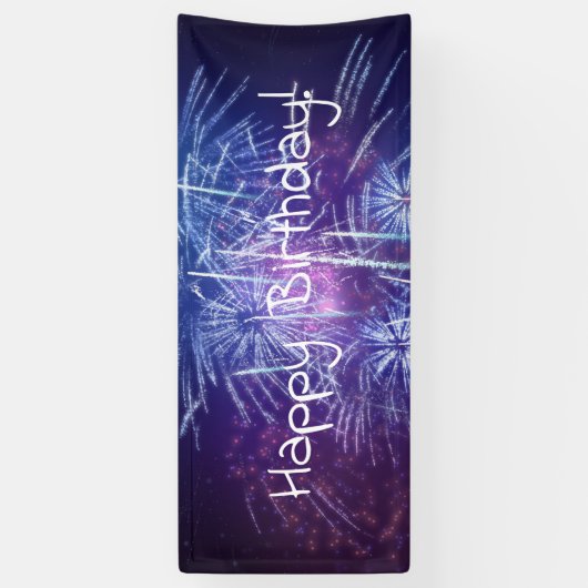 blauwe en paarse vuurwerkverjaardag spandoek (Verticaal)