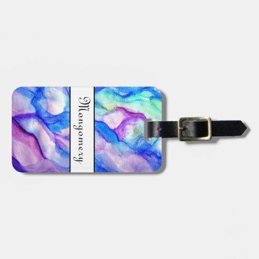Blauwe en Paarse Waterverf Aangepaste Bagagelabels (Voorkant horizontaal)
