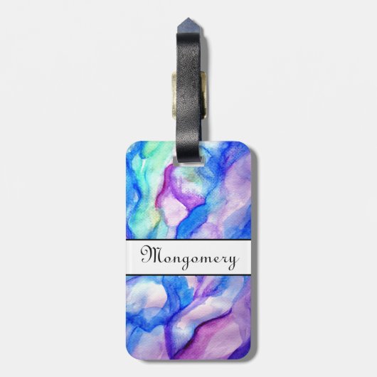 Blauwe en Paarse Waterverf Aangepaste Bagagelabels (Achterkant verticaal)