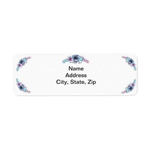 Blauwe en paarse waterverf bloem adressenlabels etiket (Voorkant)