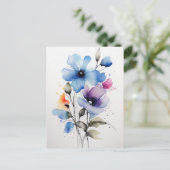 Blauwe en Paarse Waterverf bloemen Briefkaart (Staand voorkant)