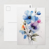 Blauwe en Paarse Waterverf bloemen Briefkaart (Voorkant / Achterkant)